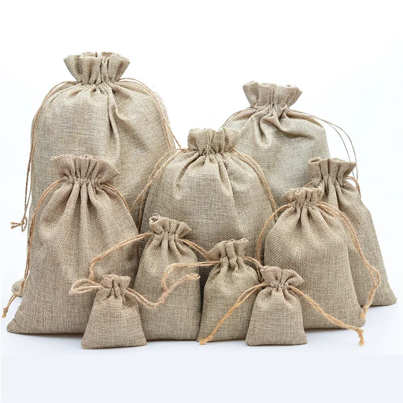 

10pcs/lot Pouch Jute Pouch Drawstring Christmas Window Jewelry Gift Linen Bundle Pocket Jute Sack Candy Gift Storage Food Bag