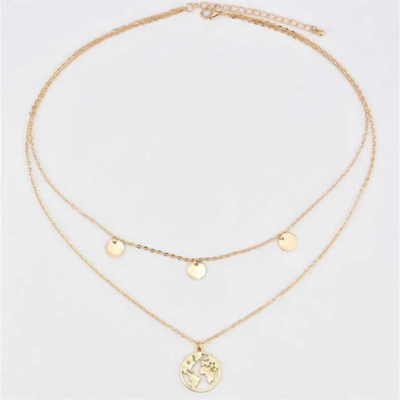 

Geometric Map Pendant Gold/Silver Color Multilayer Necklace Jewelry Female Accessories