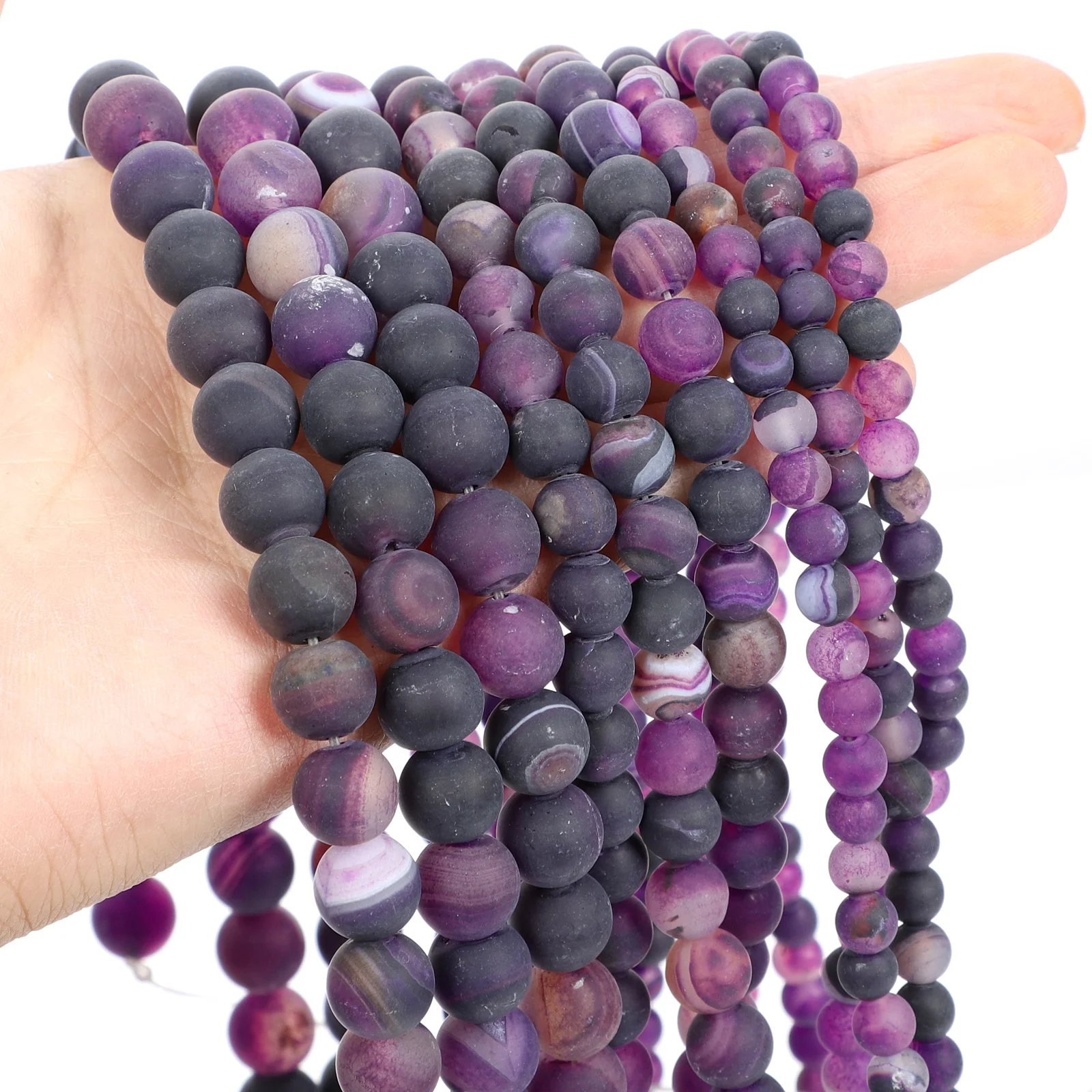 

Purple Stripe Agates Frosted Natural Stone Beads Round Spacer Loose Bead For Jewelry Making DIY Bracelets Necklace 4/6/8/10/12MM