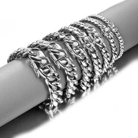 fashion silver color 681012141618mm stainless steel miami cuban curb chain jewelry mens womens bracelet bangle 7 11inch