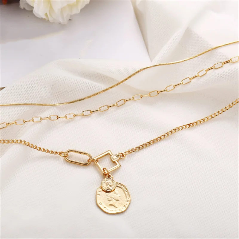 

New Multilayer Sweater Chain Creative Retro Pendant Three Layer Necklace