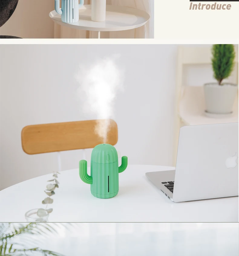 340ML USB Ultrasonic Air Humidifier Cactus Timing Aromatherapy Oil Diffuser Essential Mist Maker Fogger Mini Aroma Atomizer
