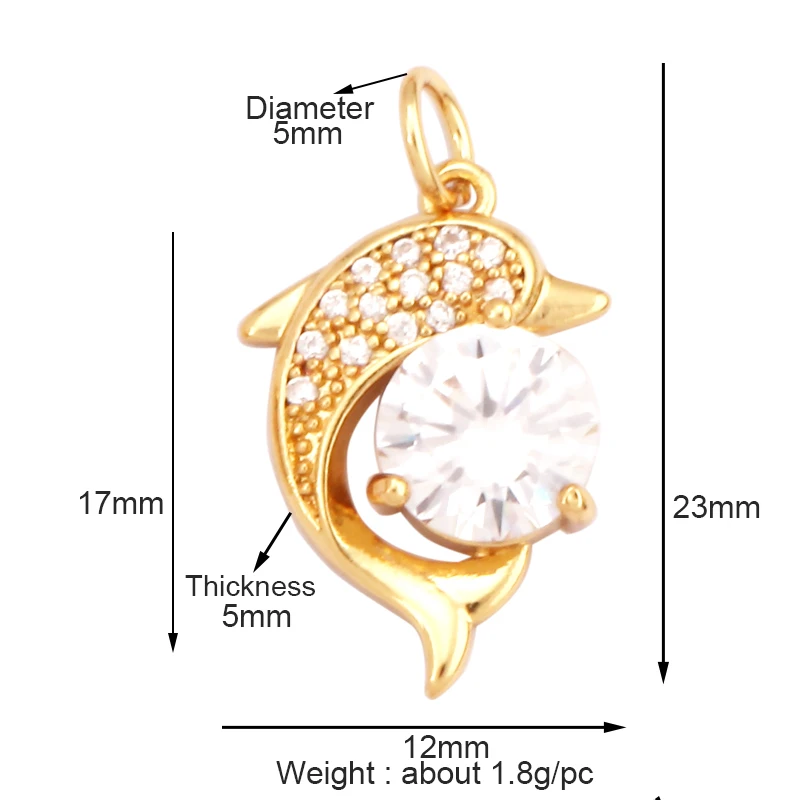 

Cute Delicacy Dolphin Charm Pendant,Real Gold Plated Cubic Zirconia CZ Paved,Jewelry Necklace Bracelet Accessories Supplies