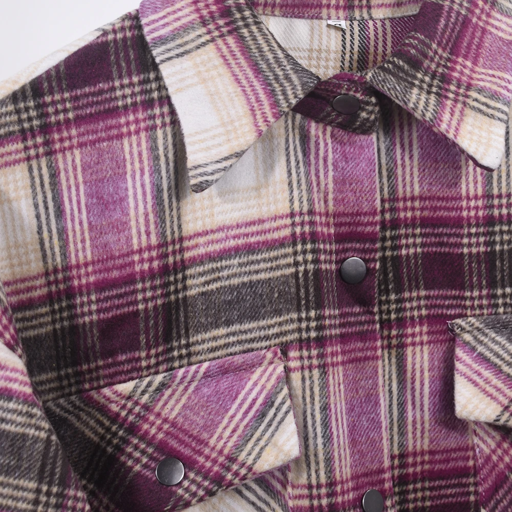 

Women Shirts Autumn Winter Oversided Casual Plaid Long Sleeve Button Up Collared Jacket Tops Blouses Fashion Plaid Shirt