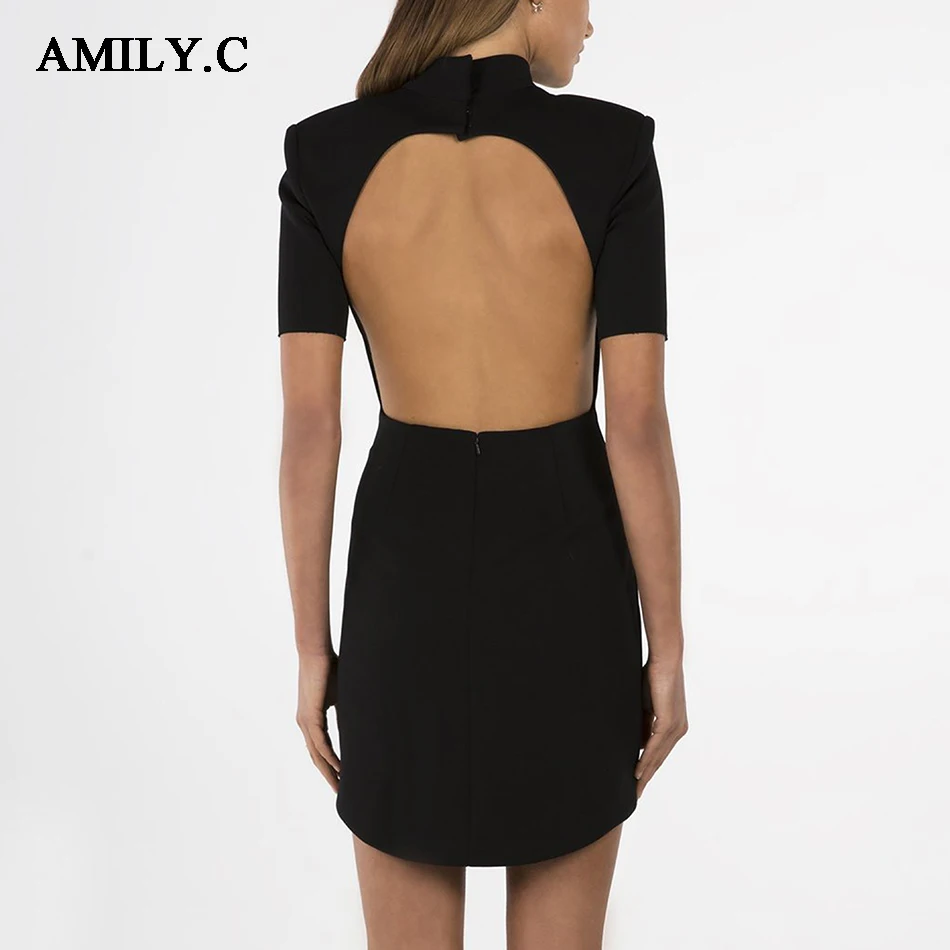 Amily.c сексуальное мини платье с высоким воротником и коротким рукавом открытой