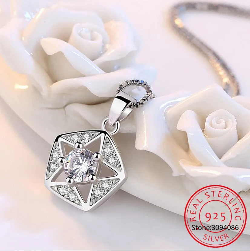 

925 Sterling Silver Necklace Pendant Fine Jewelry New Style Woman Star Purple Crystal Zircon Necklace Colar de Prata Length 45cm