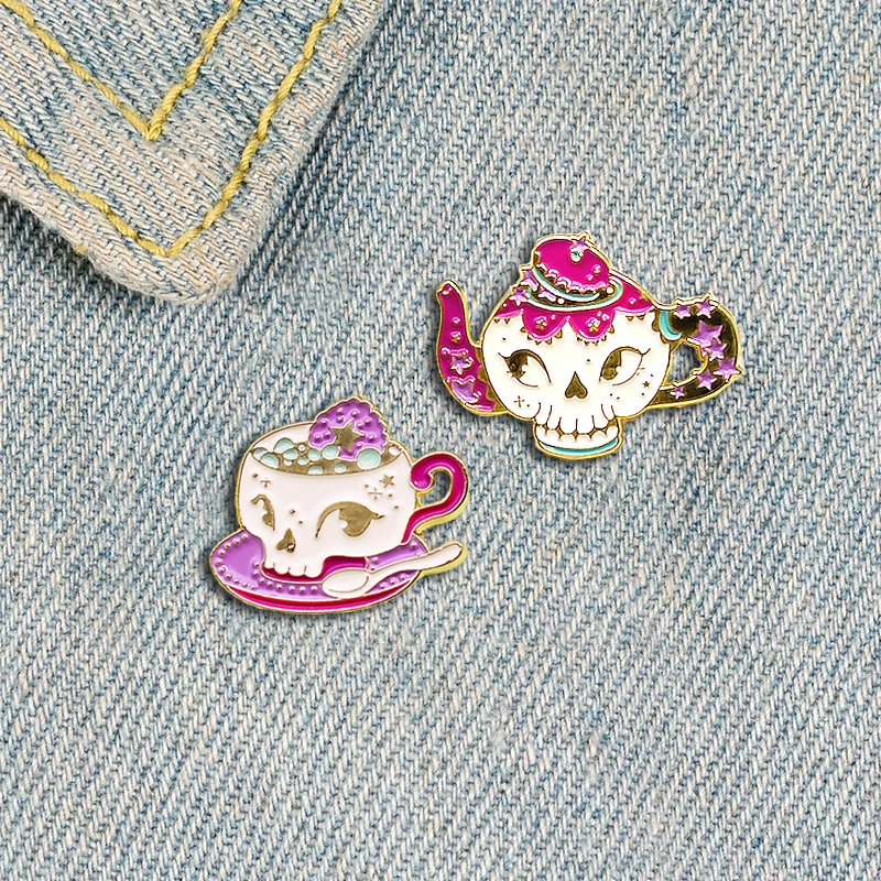 XCMRYSP Изысканный Фиолетовый Скелет кофейная чашка значок брошь металлическая
