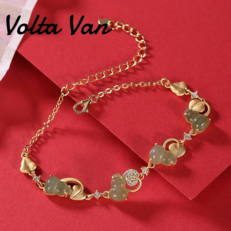 

Volta Van 925 Sterling Silver Bracelet 2022 New Fine Jewelry Elegant Natural Jade Vintage Gourd All-Match Casual Charm Bracelets