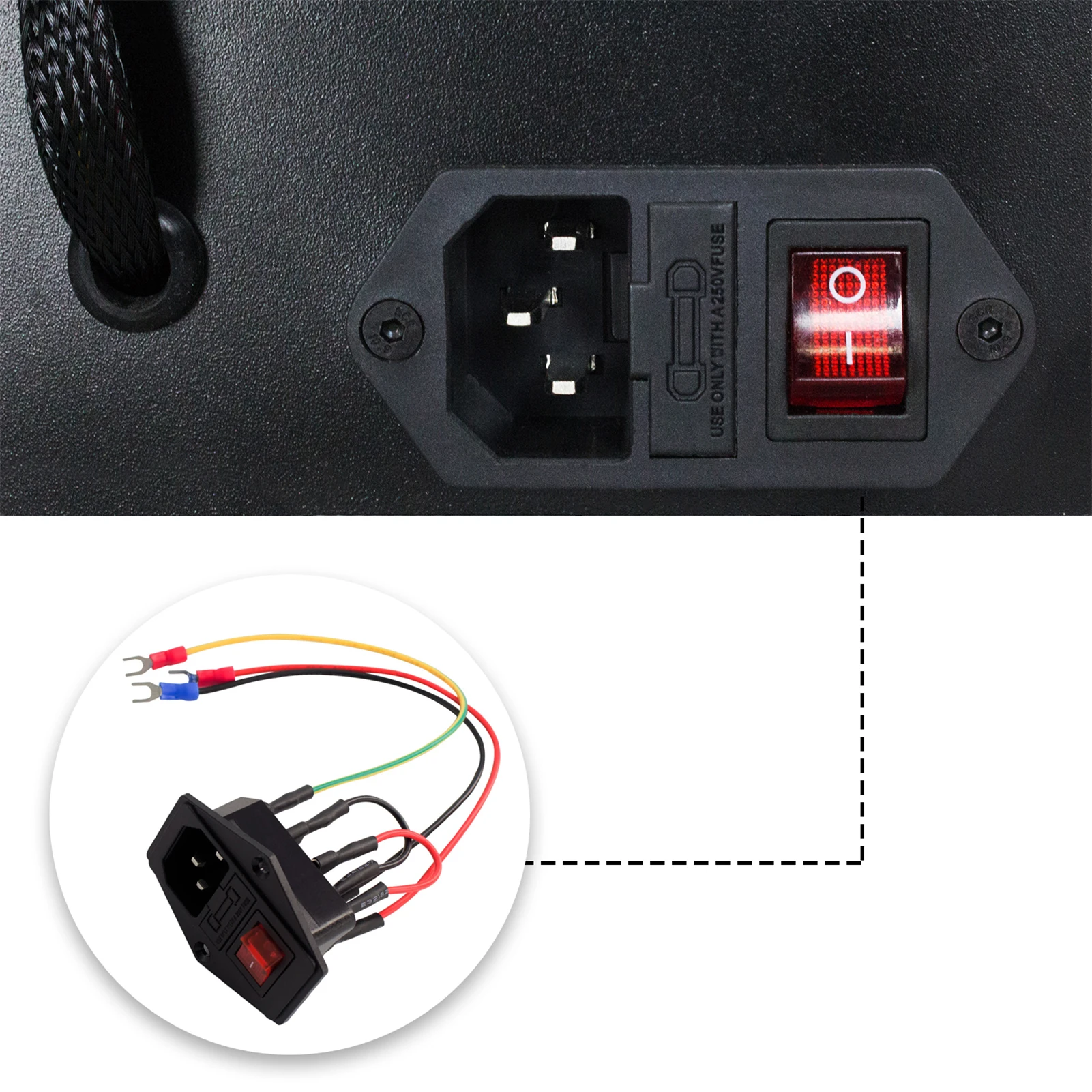 

Anet 3D Printer Accessories Power Supply Switch Socket 10A 250V Rocker Switch with Fuse Cable U-Type Plug for 3D Printer