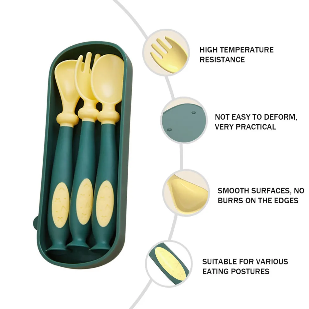 

1 Set Kids Training Tableware Flexible Easy Grip Eating Practice Spoon Fork