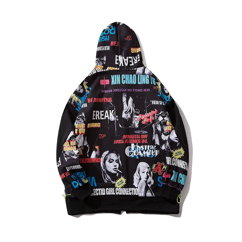 

New Winter Thick Velvet warm Men Graffiti printed Casual Jackets Streetwear male Hip hop Cotton Loose Jacket Outerwear