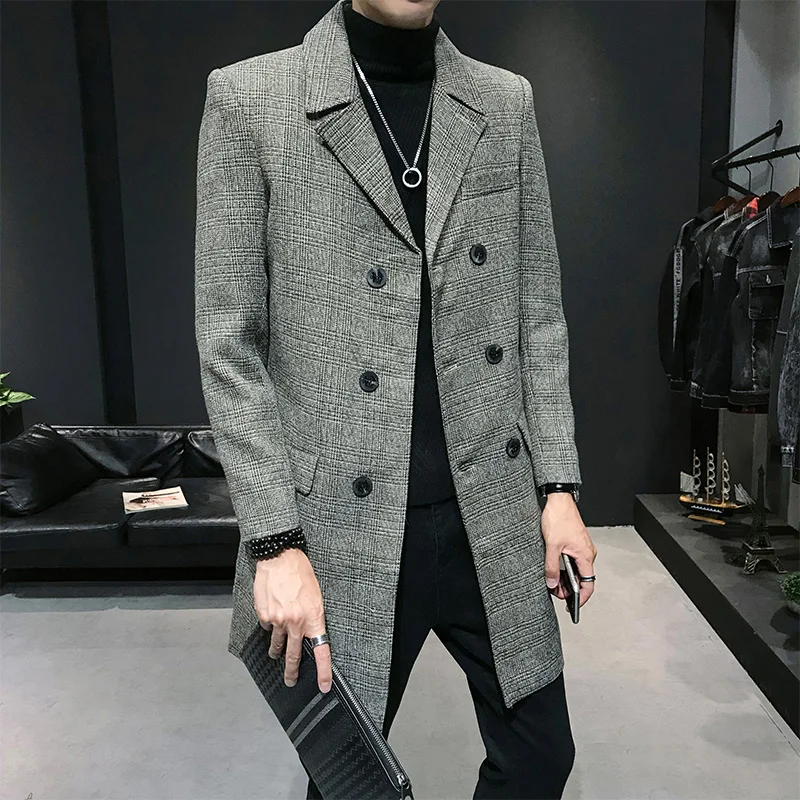 

Autumn double-breasted men's long coat S-3XL black gray long jacket men fashion business casual Trench jackets