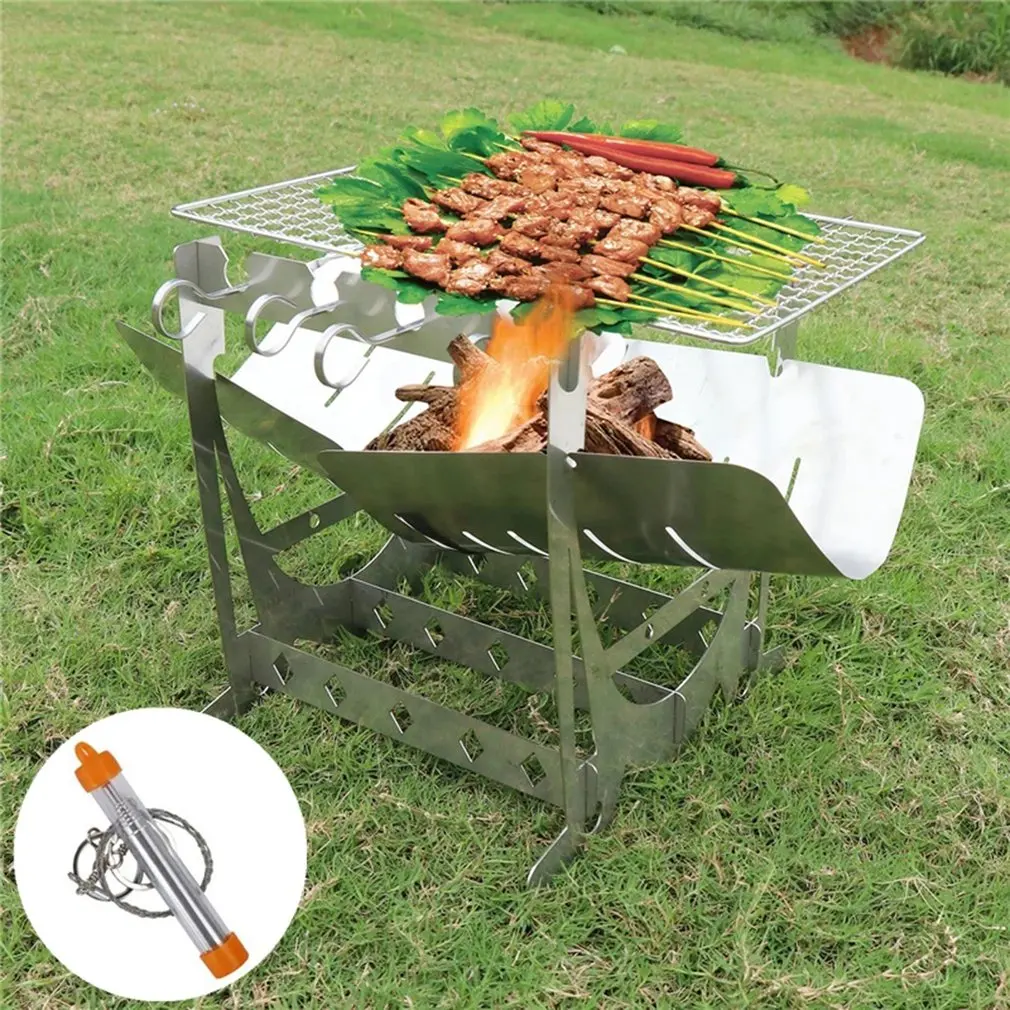

Stainless Steel Folding Barbecue Grill Firewood Stand Outdoor Camping Hunting Bonfire Cooking Stove