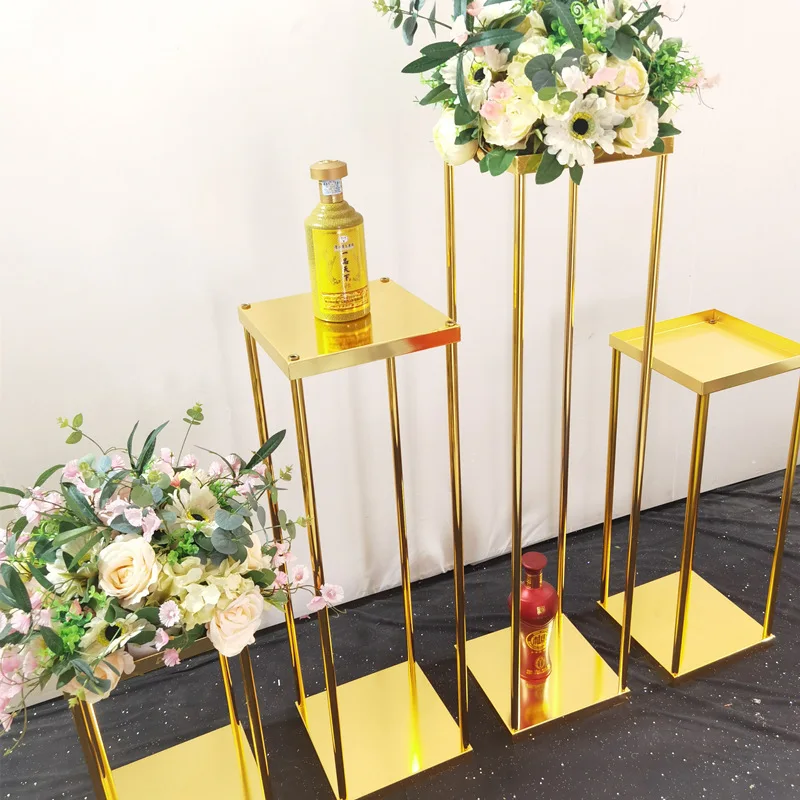 

4-piece set Wedding Arch Gold-Plated Geometric Flower Stand Home Decoration Shiny Metal Iron Rectangle Square Frame Backdrop