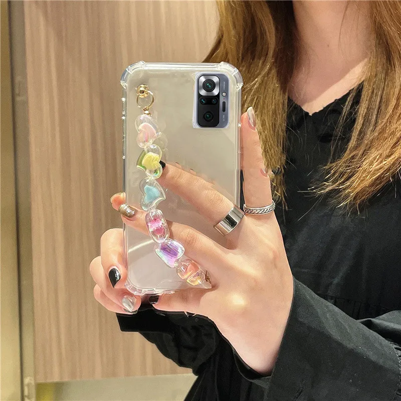 Силиконовый чехол для телефона Redmi 10T Note 10 9 8 7 Pro 10S 9S 8T 9A 9C 8A 7A K20 K30 K40 с прозрачным сердцем, милой девушкой и цепочкой на задней крышке.
