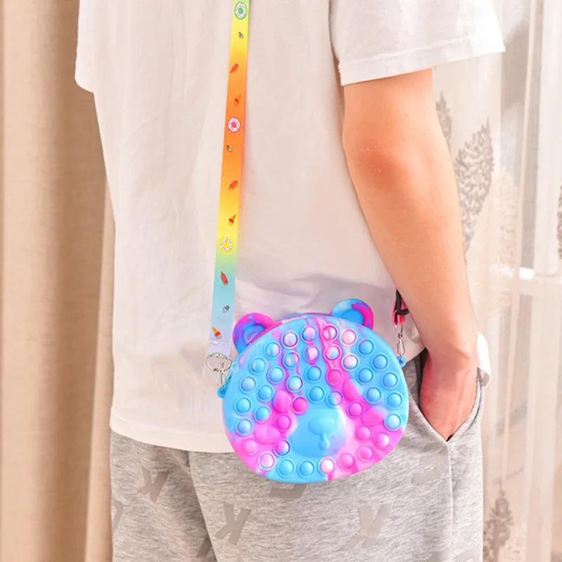 

New Popite Bear Mini Pops Coin Purse Silicone Pop Girl Kawaii Messenger Bag Children Fidget Handbag Push Toy Bag Gift