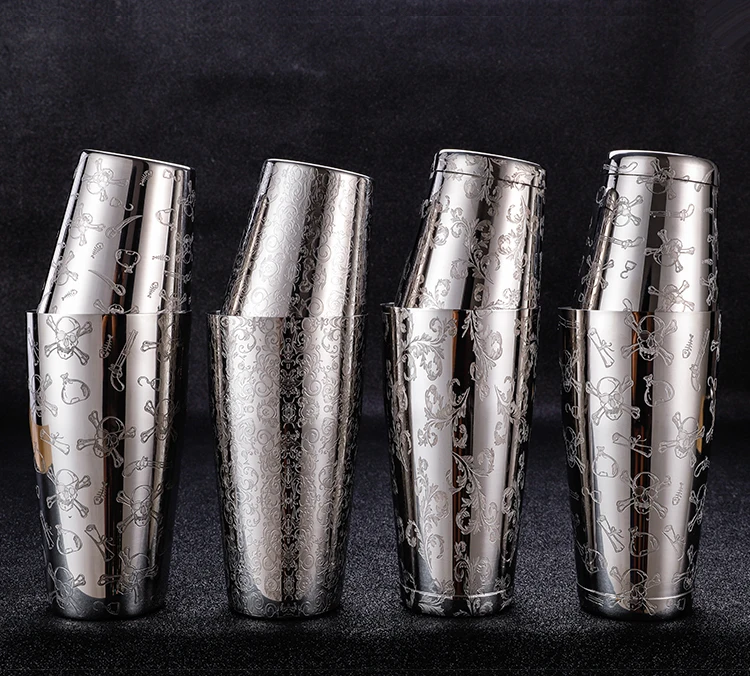 

Boston Cocktail Shaker With Etched Pattern Unweighted Bar Cocktail Shaker Tin Set - 800ml & 500ml