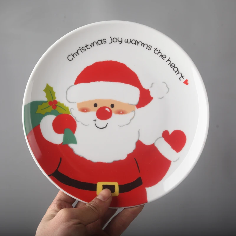8 inch Christmas Santa Claus round ceramic dish tableware sashimi plate sushi snack cake steak salad storage decorative plate