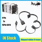 Кабель питания SATA PZ, 1 шт., 4-контактный 18AWG провод для жесткого диска IDE Molex на 5-портовый 15-контактный кабель питания, шнур, свинцовый, HDD SSD, ПК, сервера
