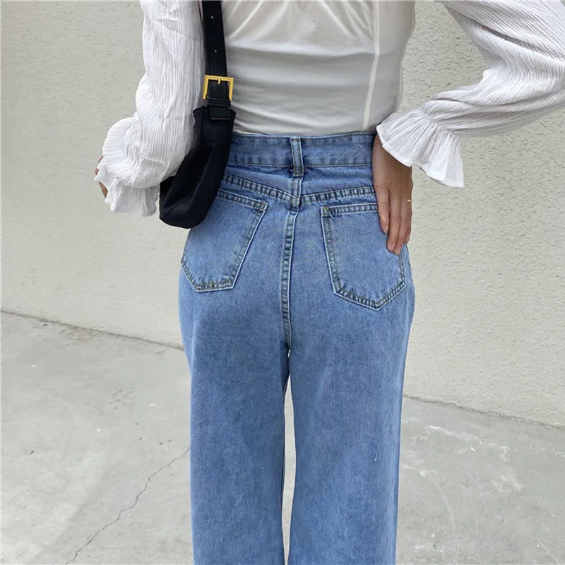 

HziriP 2020 New Summer Vintage Light Blue Wide Leg Jeans Pants Loose High Waist Denim Pants All Match Jeans Trousers Plus Size