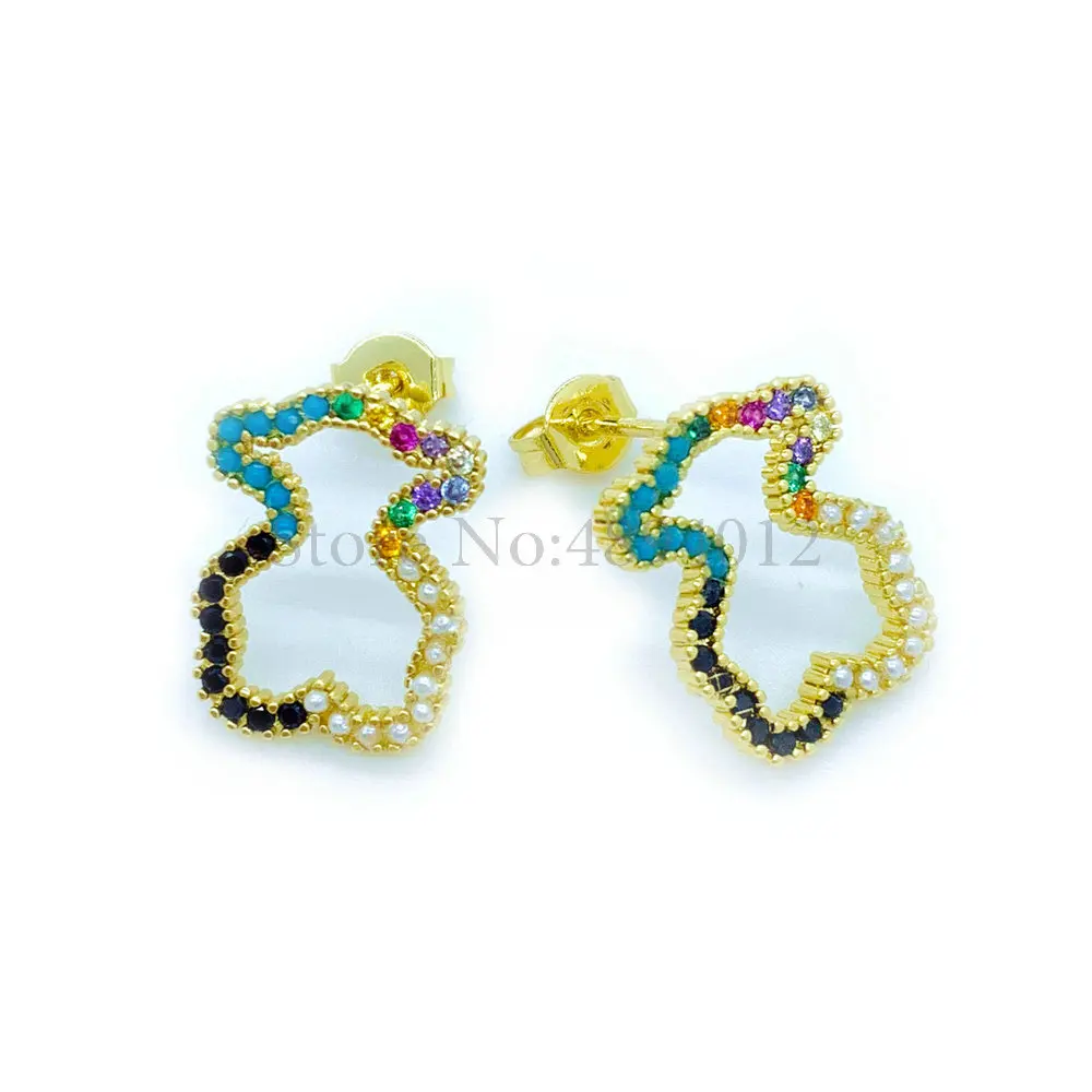 Женские Модные циркониевые классические серьги гвоздики с медведем и жемчугом