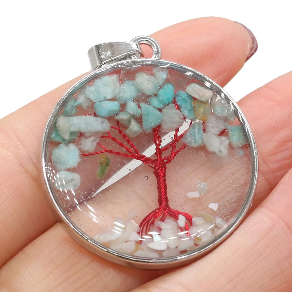

2021 New Product Natural Stone Pendant Round Transparent Gravel Tree Exquisite Jewelry for Making DIY Necklace Accessories
