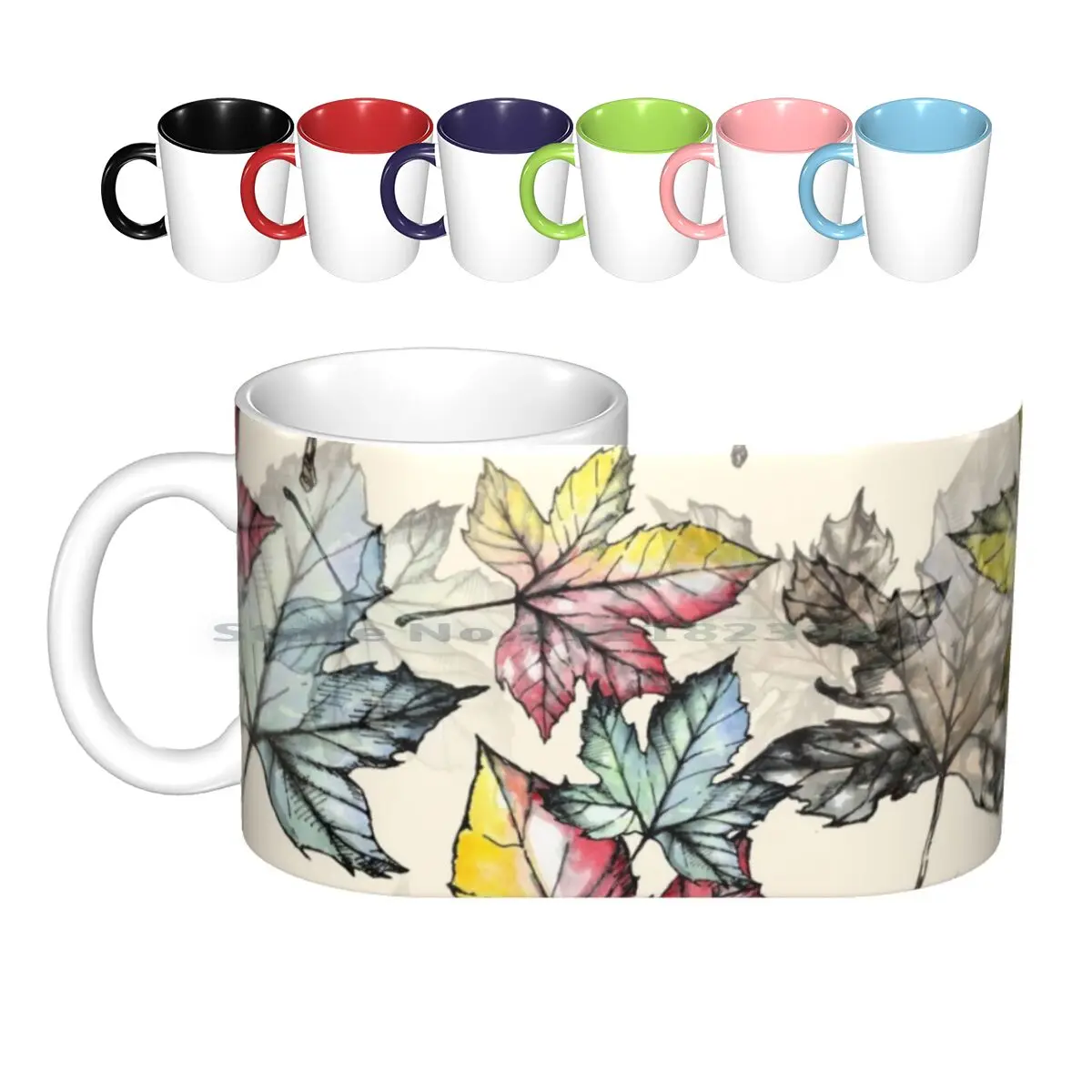 

Осенние большие керамические кружки с узором листьев кофейные чашки Кружка для молока чая осенние листья музыка Джаз осенние цвета акварел...