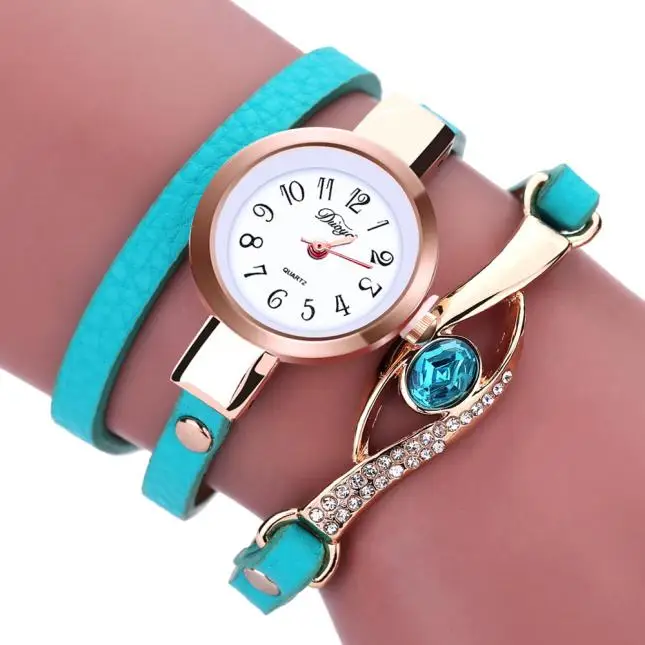 Модные женские часы со стразами вокруг кожи кварцевые наручные браслет подарки