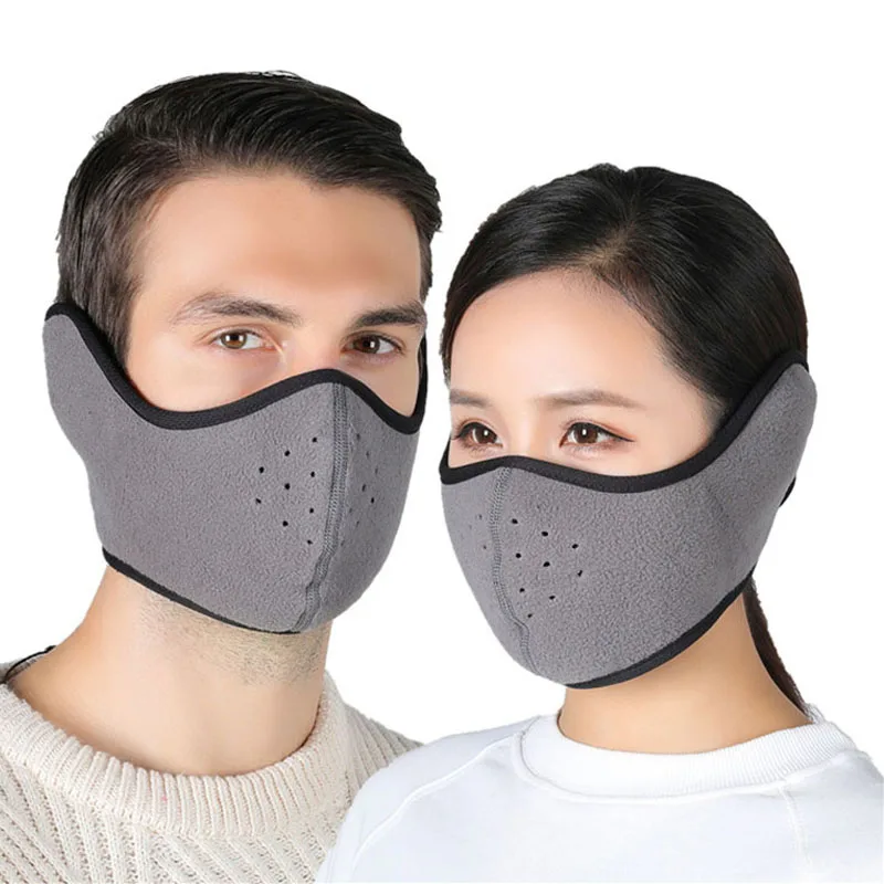 

Winter Half Face Mask Earmuff 2 In 1 Breathable Hole Thermal Fleece Ear Mouth Cover Warmer Windproof Masks Cycling Ski Ear Cover