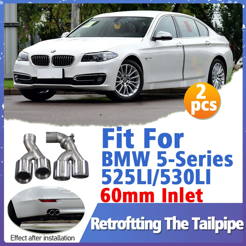 

Top Quality 2pcs Stainless Steel Tail Pipe Muffler Tip For BMW 5 Series 525LI 530LI Liner Pipe 60mm Tuning Car Accessories
