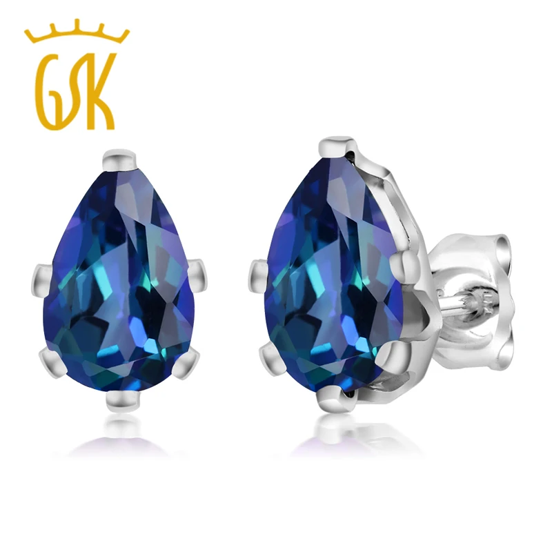 Серьги пусеты с топазом 2 00 карат Нептун мистик топаз стерлингового серебра 925