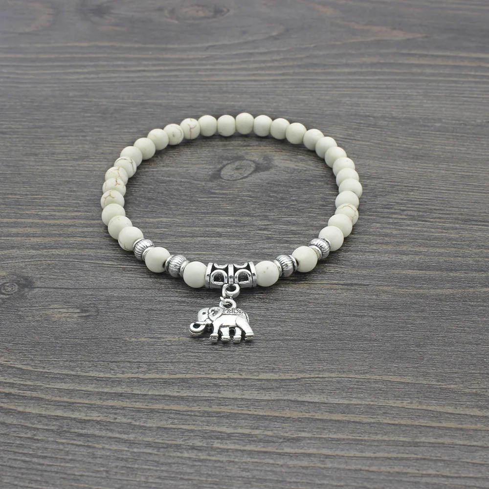 

European And American Temperament Exaggerated 6mm Synthetic Turquoise Simple Fashion Elephant Pendant Bracelet