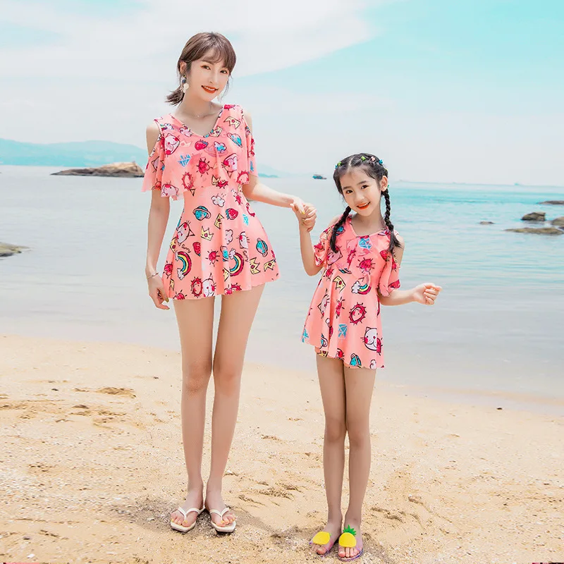 Купальник для мамы и дочки танкини женщин девочек одинаковый купальный костюм