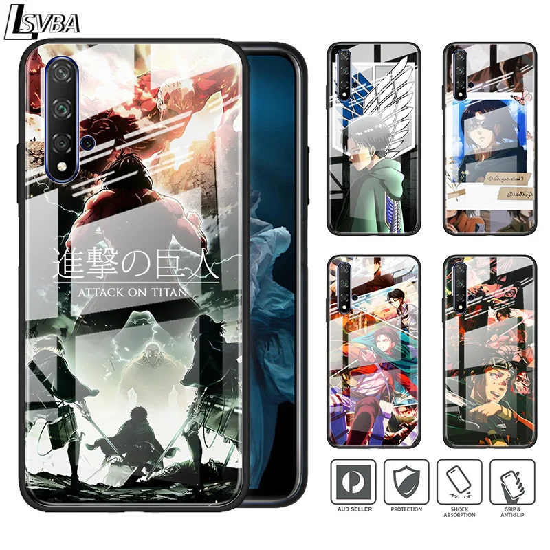 

Hot Anime Attack on Titan For Huawei Honor 30 20 10 9X 8X Lite Pro Plus Tempered Glass Shell Phone Case Cover