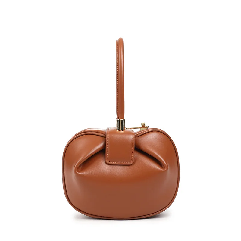 

2021 Leather Bag Female Niche Design Handbag European and American Fashion Retro Wonton Dumpling Wonton Female Bag Satchel