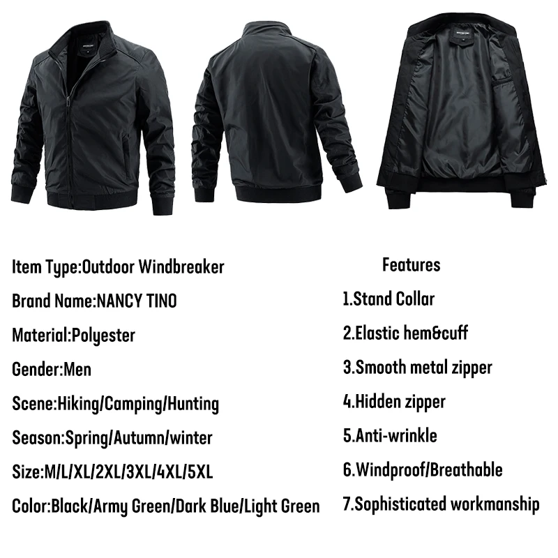 Мужская непродуваемая ветровка с воротником стойкой из 2021 полиэстера|Походные
