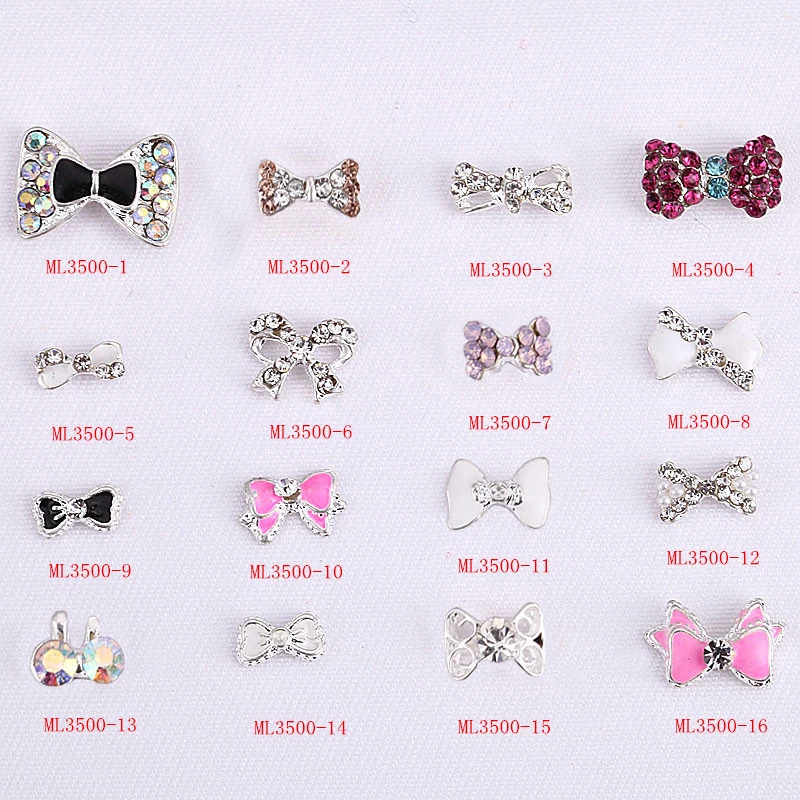 

100pcs pearls rhinestones crystal 3d alloy bow tie bow AB rhinestones nail decoration accessories supplies ##3500-1-16