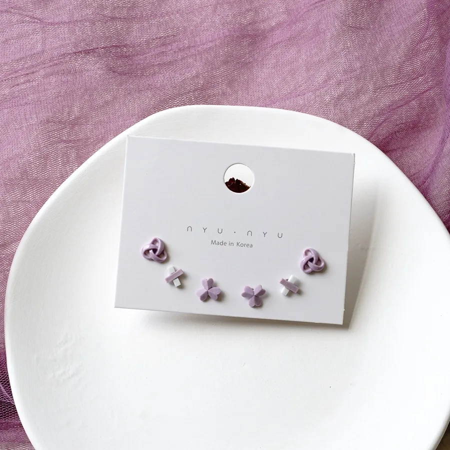 

Earrings 2021 Trendy Purple System Simple Small Fresh Earrings Version Stainless Steel Needle Earrings Mesh Red Flower Earrings