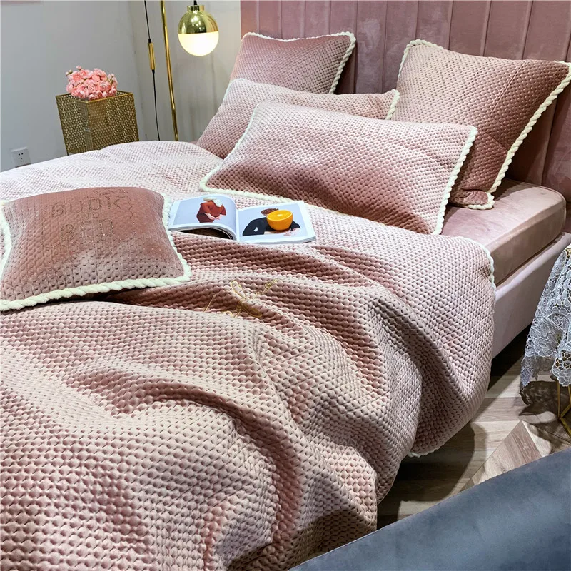 4/7 шт. роскошный Твердый Цвет бархат Постельное белье (пододеяльник простынь и