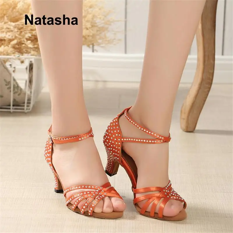 Обувь Natasha обувь для общественных танцев оранжевого цвета с бриллиантами