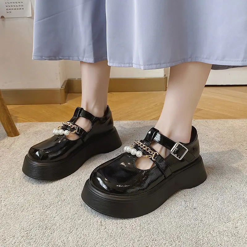 

Casual Woman Shoe Round Toe Female Footwear Clogs Platform Oxfords All-Match Autumn British Style Dress Creepers Leather Retro S