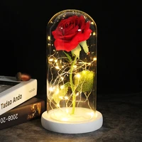 2021 new led light artificial flowers with rose glass dome black case decorations for weddings valentines day gift mothers day