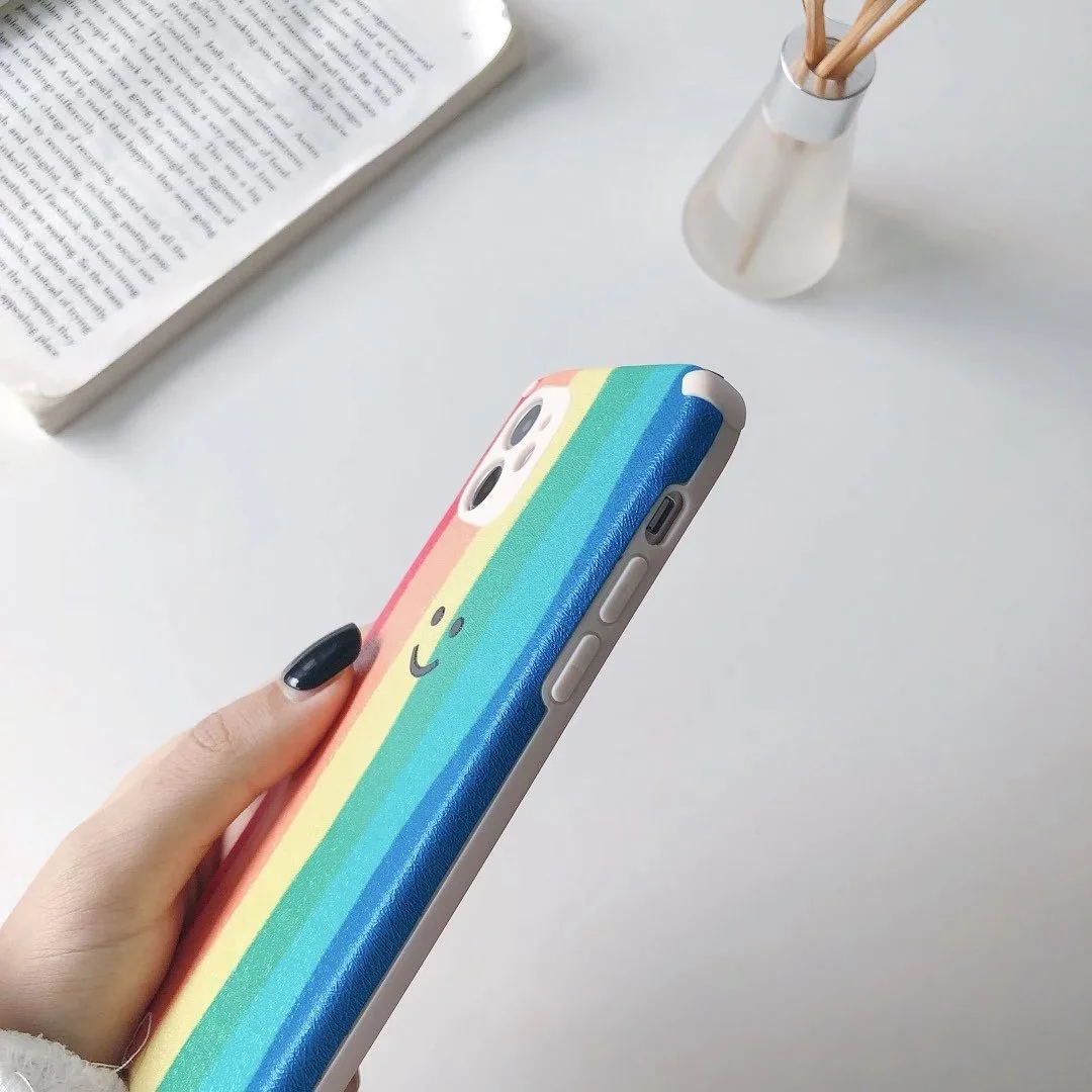

INS cute trendy girl heart rainbow smiley face candy phone case for iPhone 11 pro MAX Xs MAX Xr X 7 8plus soft back cover