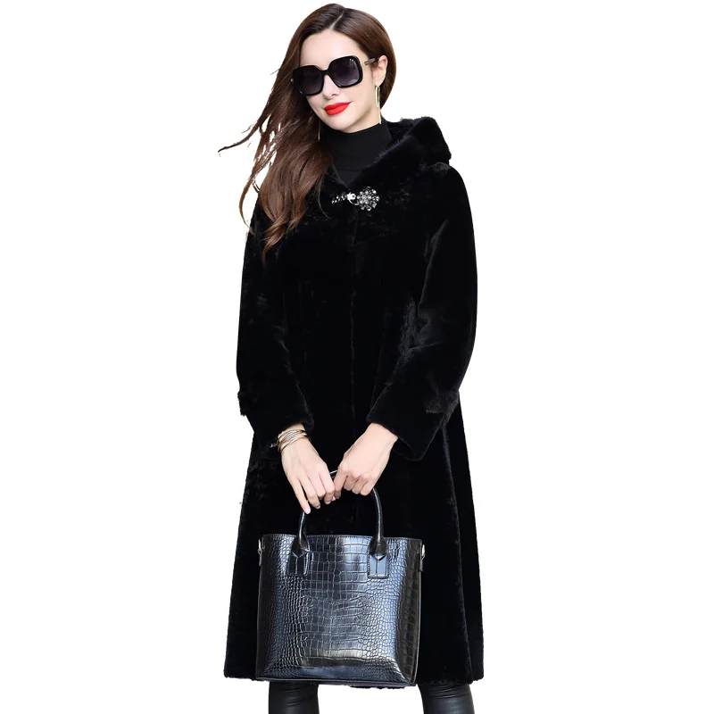 

JCHB 2021 Winter casual fashion mink fur hooded fur coat atmospheric sheep fur women's coat