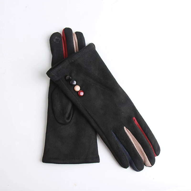 

Winter Women Warm Cashmere Full Finger Gloves Button Cycling Mittens Women Suede Leather Touch Screen Driving Gloves