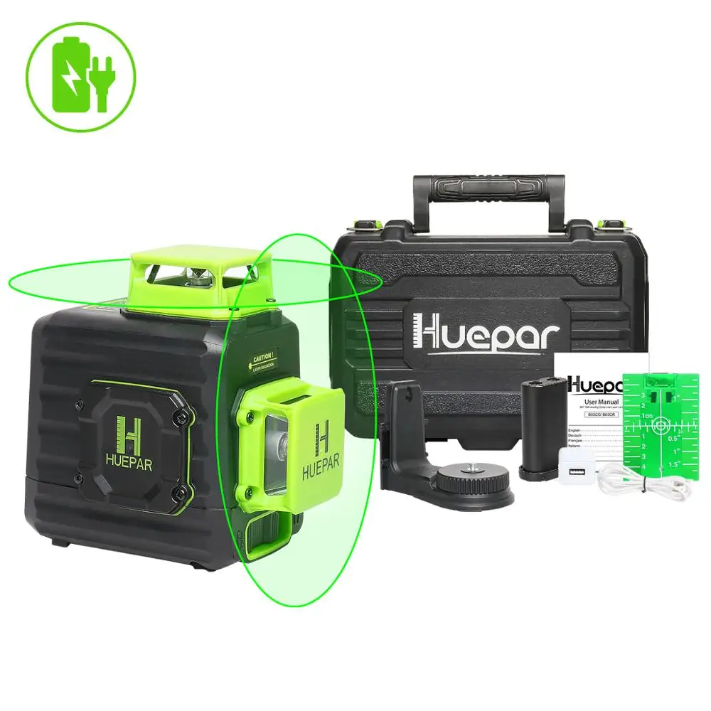 Самонивелирующийся лазерный уровень Huepar 2x360 пересечение линий зеленый луч литий