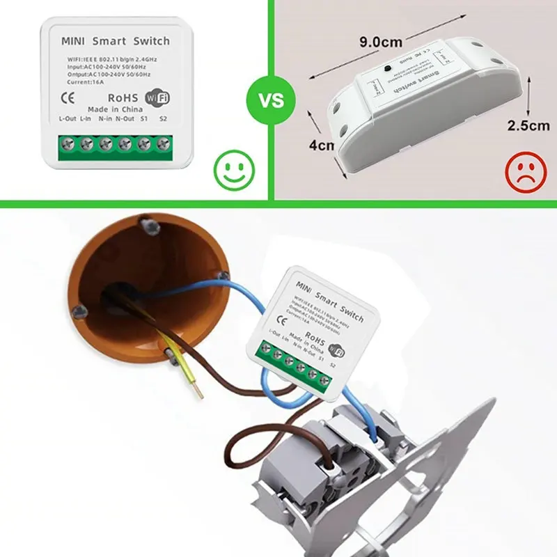 

16A 10A MINI Tuya WiFi Switch Led Light Smart Life Push Module Supports 2 Way APP Voice Relay Timer Google Home Alexa