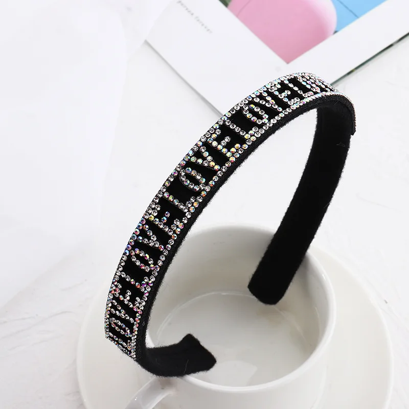 Стразы широкая повязка для волос с алмазными буквами уличная мода заколка