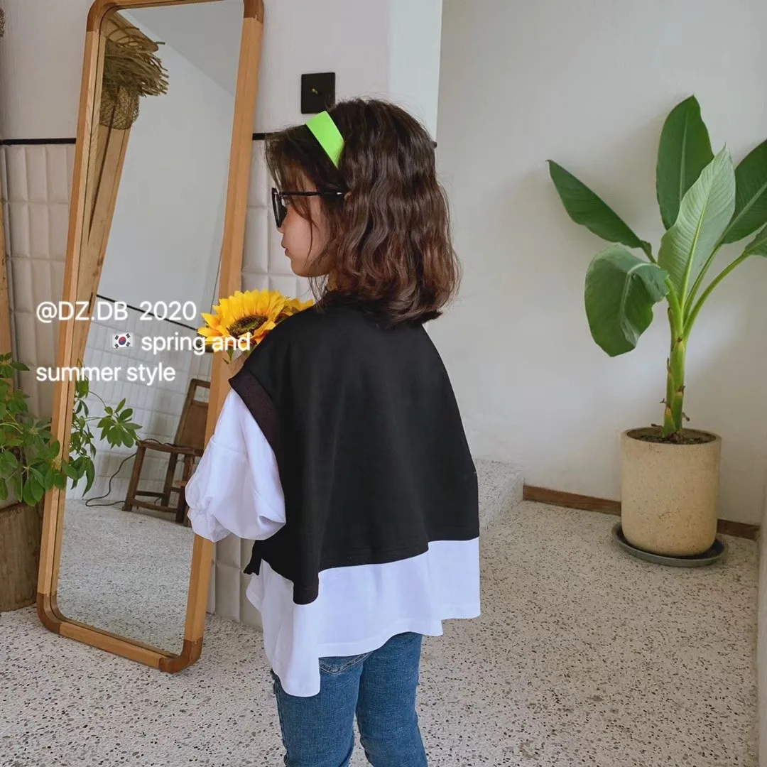 Детская одежда Новинка Весна 2020 Детский свитер детский пуловер с имитацией двух