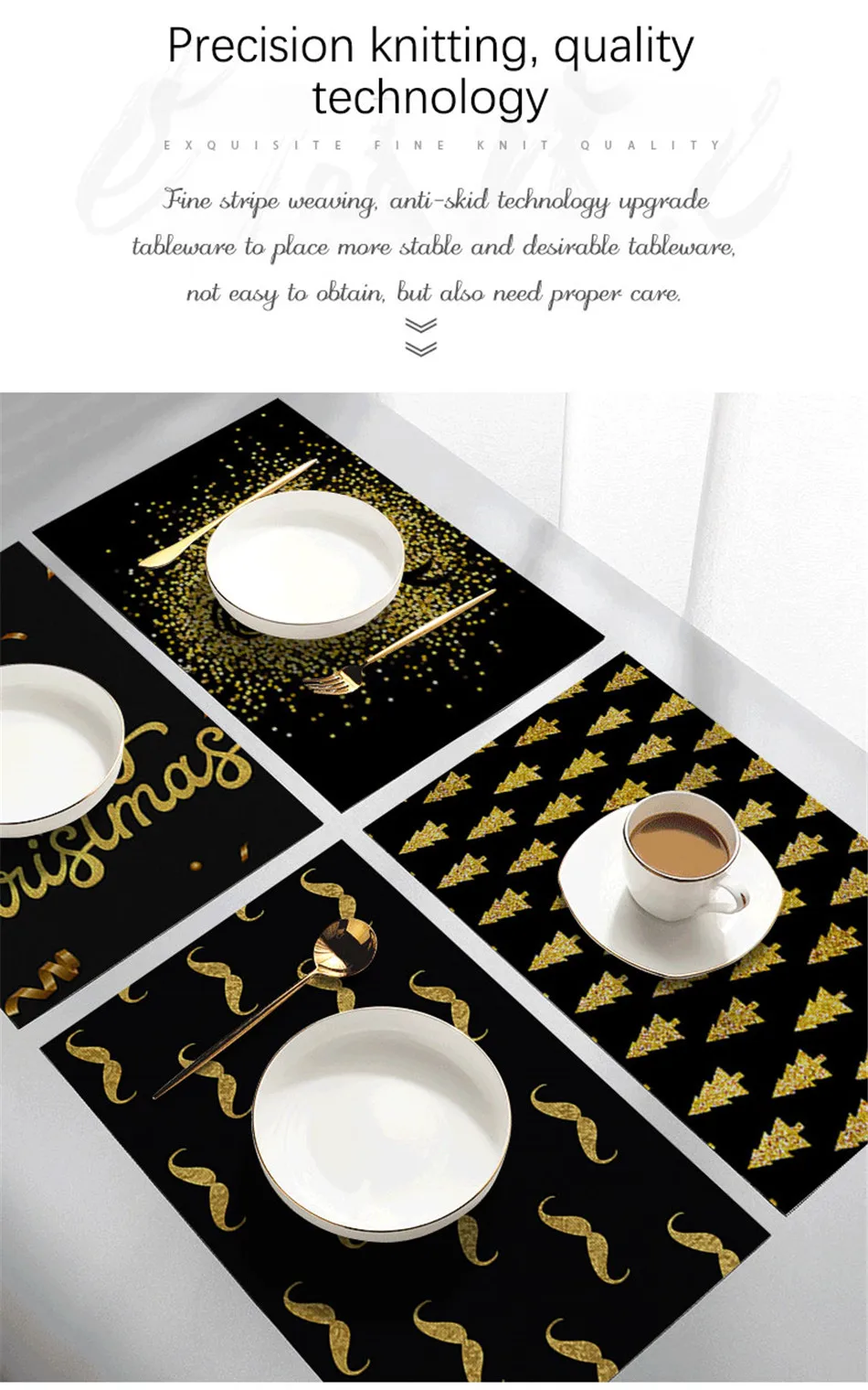 SEAAN Dark Christmas Decor Tableware Durable Dinner Table Placemat Tea Party Kitchen Accessories Bowl Cup Pads Drink Coasters